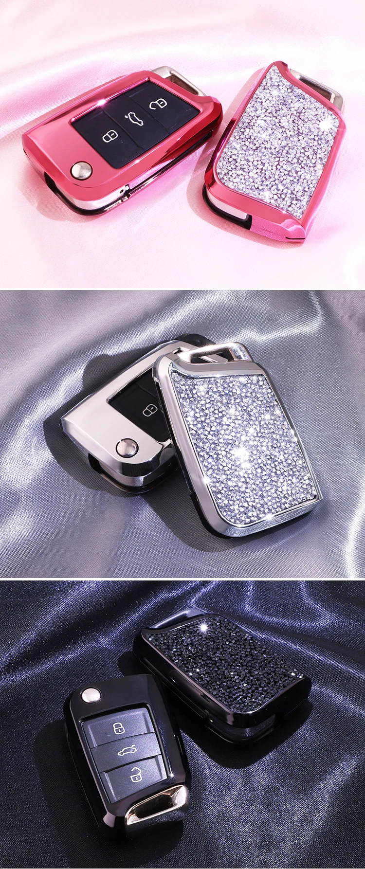 Diamond Автомобильный ключ крышка чехол Брелок для ключей, брелок для ключей, подходит для Volkswagen VW Golf 7 MK7 Skoda Octavia укладки подарки для девочек или Для женщин