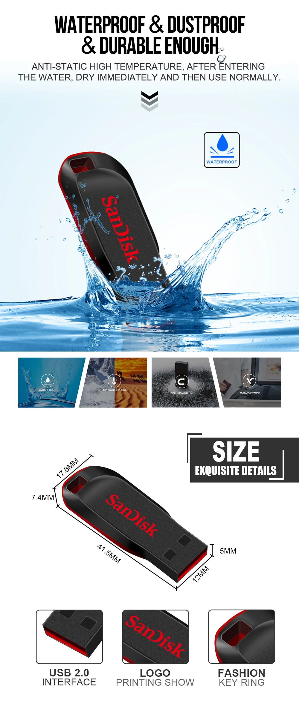 SanDisk CZ50 usb флэш-накопитель Флешка 16 ГБ 32 ГБ 64 ГБ 128 Гб карта памяти Металлический накопитель usb 2,0 флэш-диск