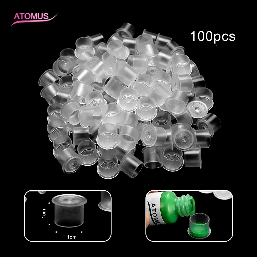 100Pcs Tattoo Ink Cups Plastic Microblading Tatuagem Acessorios Pigment Caps With Bottom S/M/L For Needle Tip Grip Power Supply