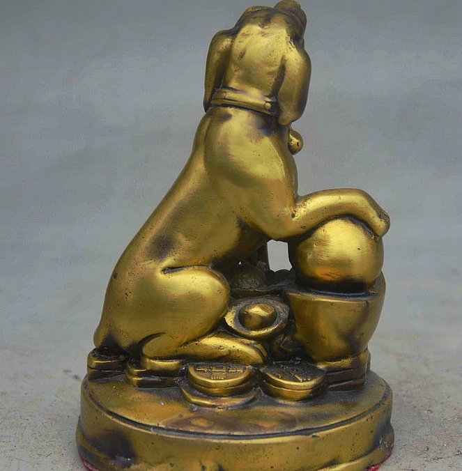 WBY China FengShui Bronze Copper Zodiac Year Dog Wealth Coin YuanBao Animal Statue | Дом и сад