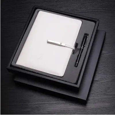 White with box Логотип, название, настраиваемый блокнот, А5, кожаный переплет, блокнот для записей, Офисная школьная настольная книга, креативный простой блокнот с кольцом, Фирменный подарок - Цвет: White with box