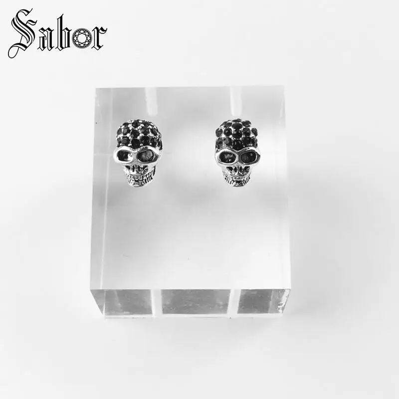 Skull Pave Stud Earrings 2020 New Cubic Zirconia Fashion Jewelry Black Punk silver color Gift For Women Men Lover thomas | Украшения и