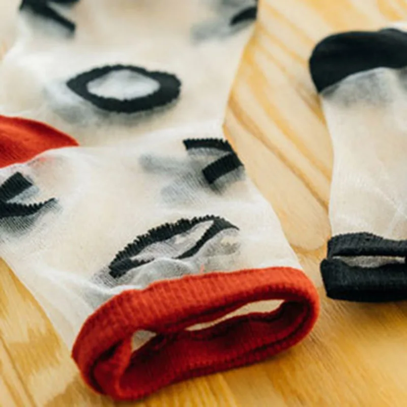 [WPLOIKJD] Креативные носки с пяткой в полоску горошек стиле пэчворк ультра-тонкие