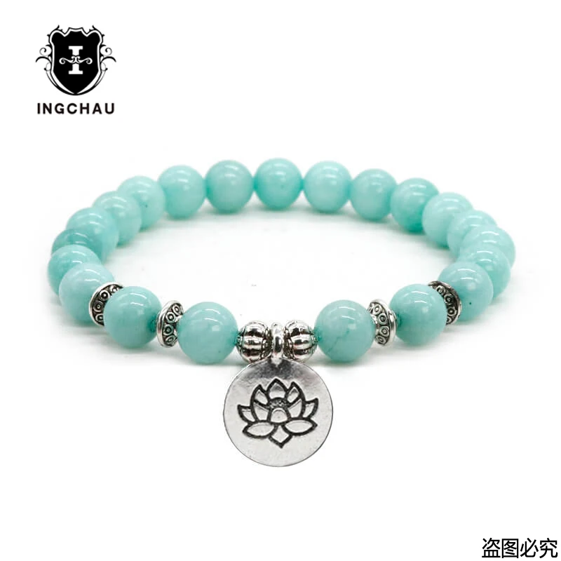 Женский браслет из натурального камня в виде лотоса и амазонита|bracelet buddha|amazonite