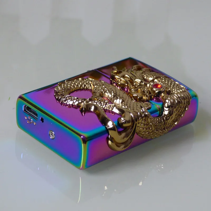 4 Рельефный Бог Дракон usb зарядка зажигалка ветрозащитный двойной дуги импульсный плазменный электронный прикуриватель - Цвет: 4