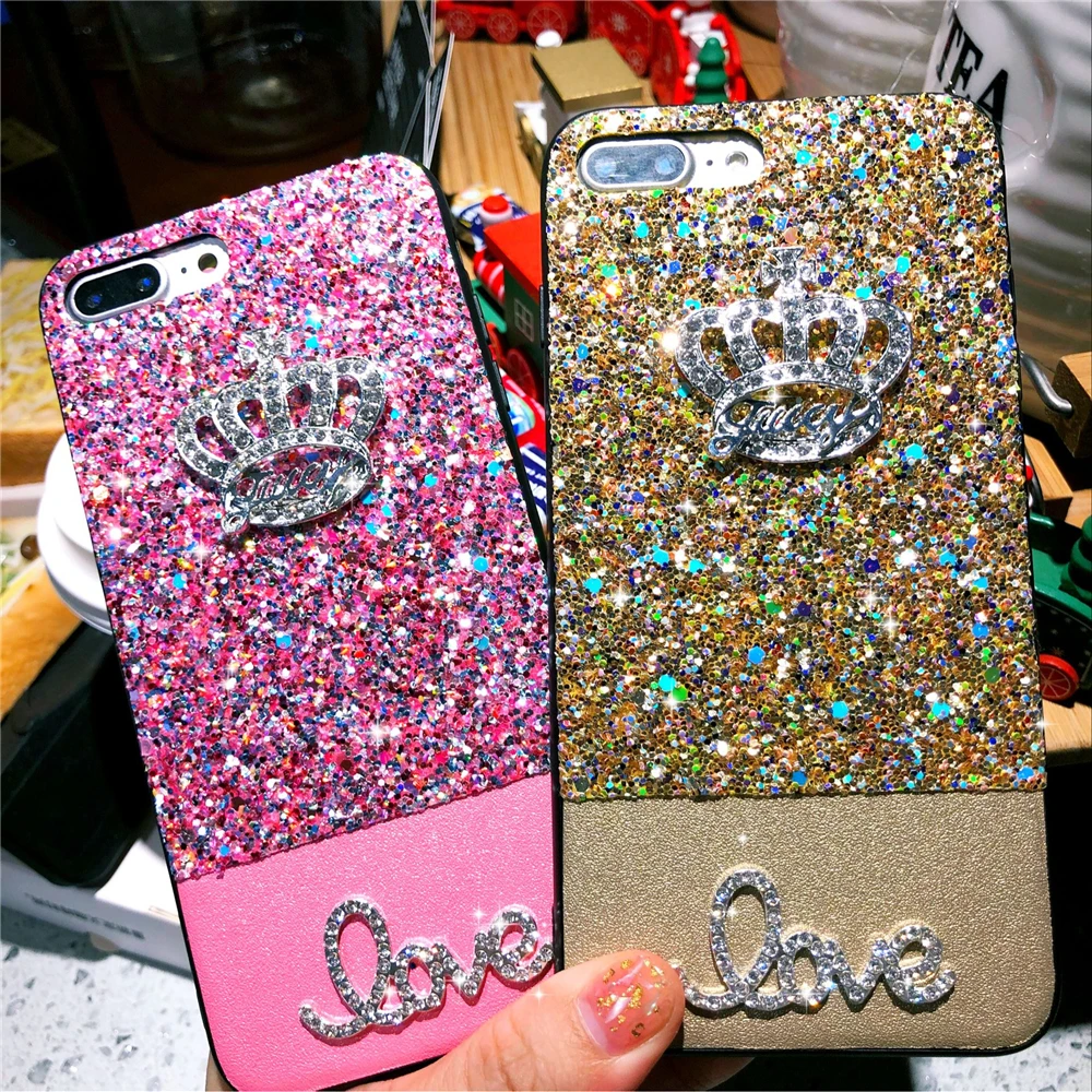 

NTSPACE Luxury Crown Glitter Bling Shining Flash Powder Case For iPhone X Soft Silicone Protector Case For iPhone 8 7 6 6S Plus