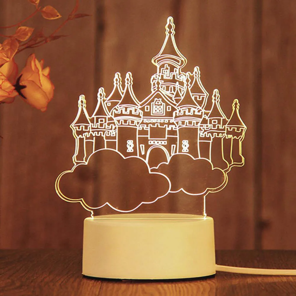 3d мультфильм питаемые через Usb порт светодиодный ночной Светильник акриловое волокно Детские лампа 3d лампа Светодиодная настольная лампа для детского подарка теплый белый