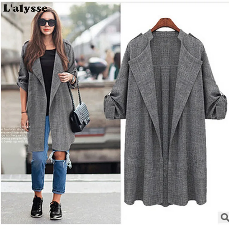 LALYSSE осенне-весенние женские куртки открытое переднее пальто длинные водопад