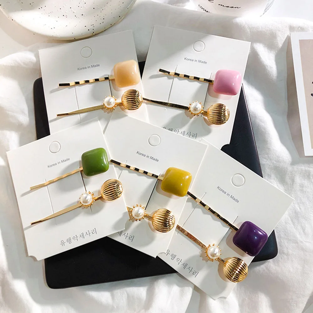 

New 1PC Korea Fashion Acrylic Imitation Pearls Hair Clips For Women Girls Geometry Hairpins Pearl Hair Clip Accessories