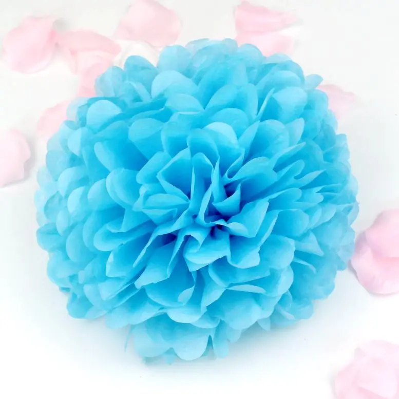 light blue 1 шт. 6 дюймов 15 см бумажные салфетки ручной работы помпоны бумажный цветок шар помпон для дома сад Свадьба День рождения и свадьба украшение автомобиля - Цвет: light blue