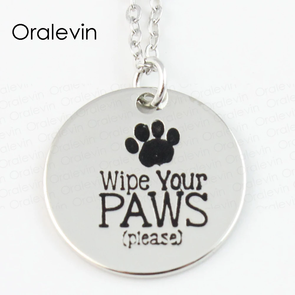 

Wholesale WIPE YOUR PAWS Engraved Pendant Charms Necklace Lover Gift Jewelry 10Pcs/Lot,#LN171