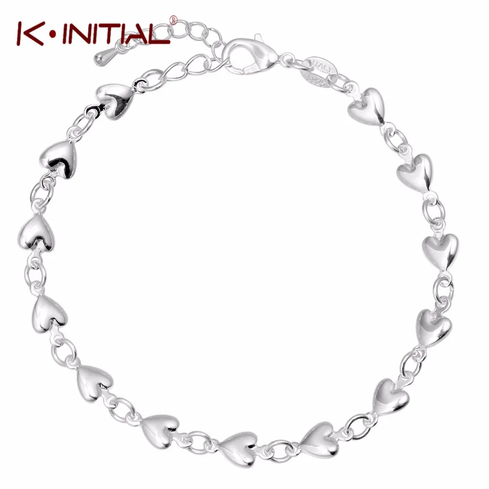 Kinitial сердечко серебряного цвета браслет для женщин милые манжеты Ссылка Шарм