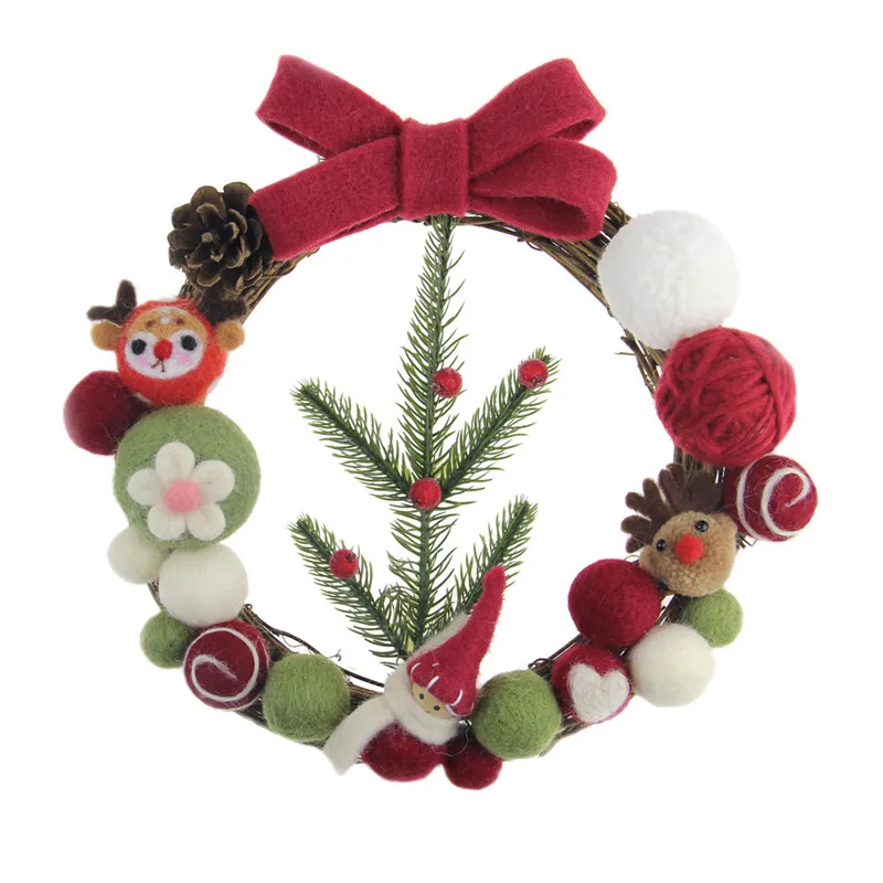 Finished wreath 25 см Рождественский венок шерсть чувственная Гирлянда DIY Набор для домашнего декора Свадебная вечеринка украшение ручной работы сосновый Войлок цветочный венок - Цвет: Finished wreath
