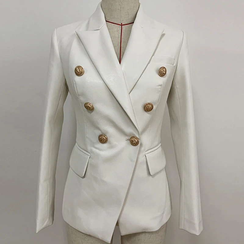 High Quality Fashion White Leather Jacket Women Autumn Winter New Double Breasted Buttons Office Ladies PU Women Blazers