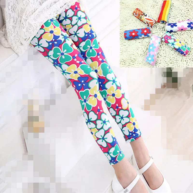 Детские леггинсы из микрофибры с принтом для девочек летние обтягивающие брюки
