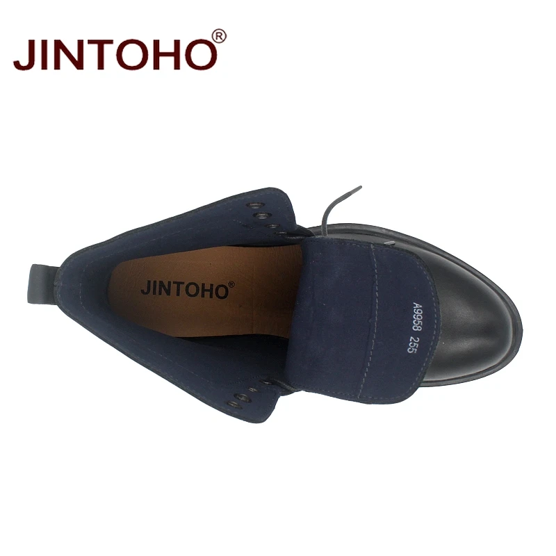 Ботинки JINTOHO мужские из натуральной кожи модные черные сапоги до середины икры