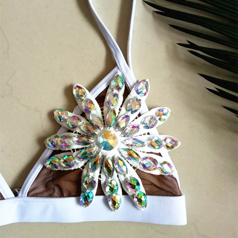 Lace Bikini Diamond Swimsuit Crystal Women Swimwear Nude Bikinis Brazilian Rhinestone Beachwear push up 2018 Biquini | Женская одежда