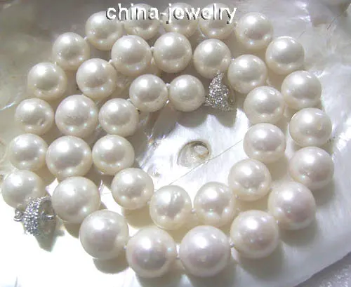 

Beautiful 17" 11mm natural white round freshwater pearl necklace- ^^^@^Noble style Natural Fine jewe FREE SHIPPING