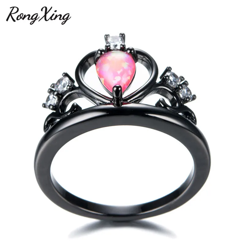 Женское кольцо с короной и розовым огненным опалом| |