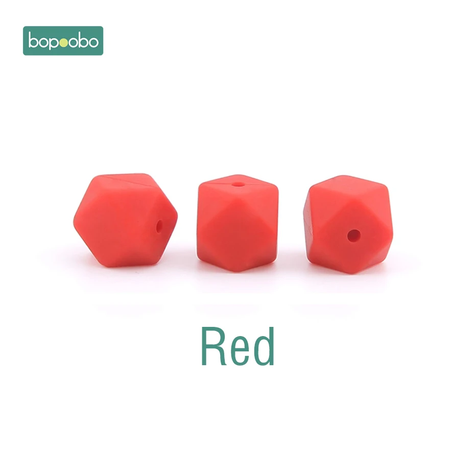 Bopoobo 10 шт. 14 мм Мини шестигранные круглые силиконовые бусы детский Прорезыватель Экологичные BPA бесплатные Прорезыватели для зубов пустышки цепи бусины - Цвет: Red