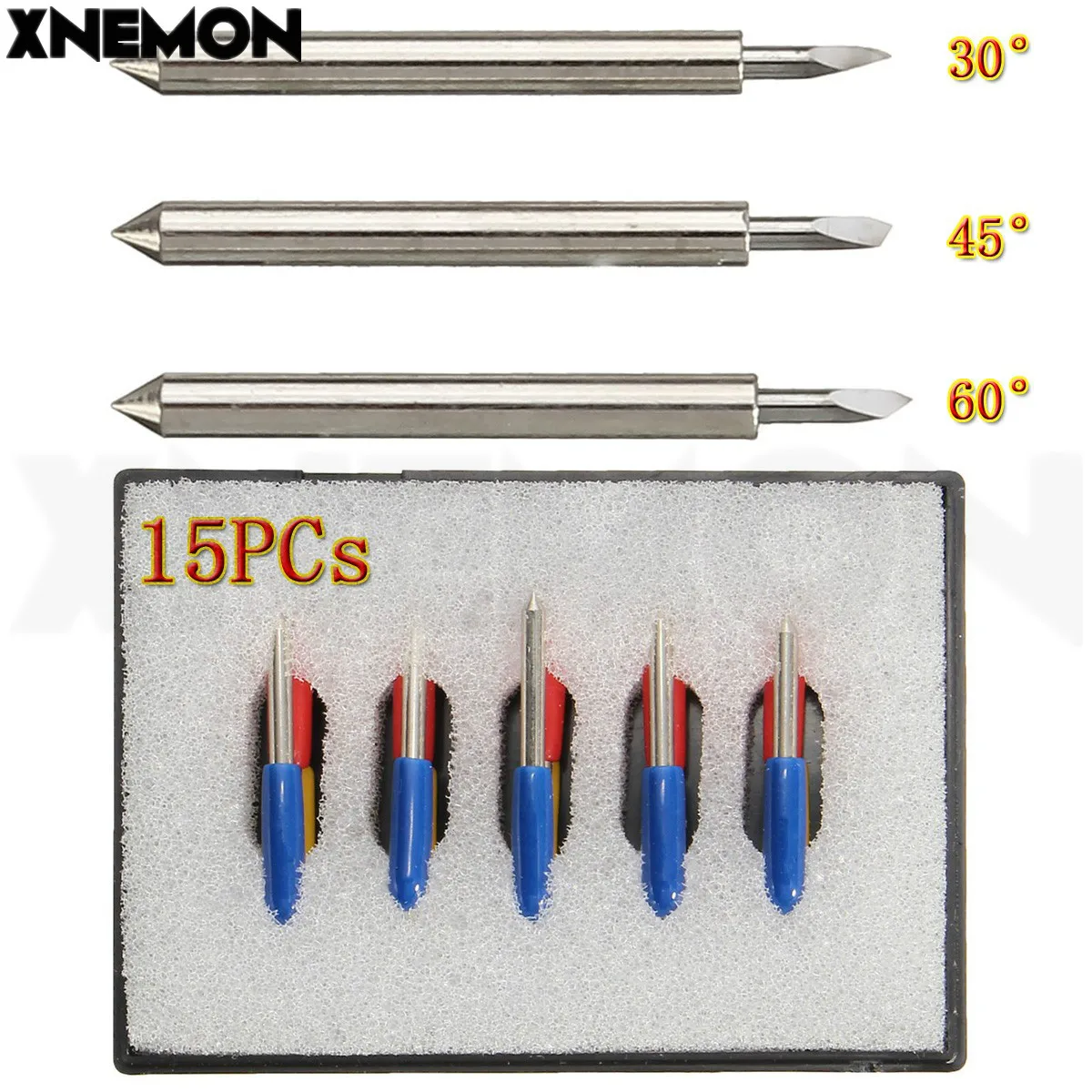 

XNEMON High Hardness 15Pcs 30/45/60 Degree Roland GCC Cutting Plotter Vinyl Cutter Blade Knife Blades 25x2mm