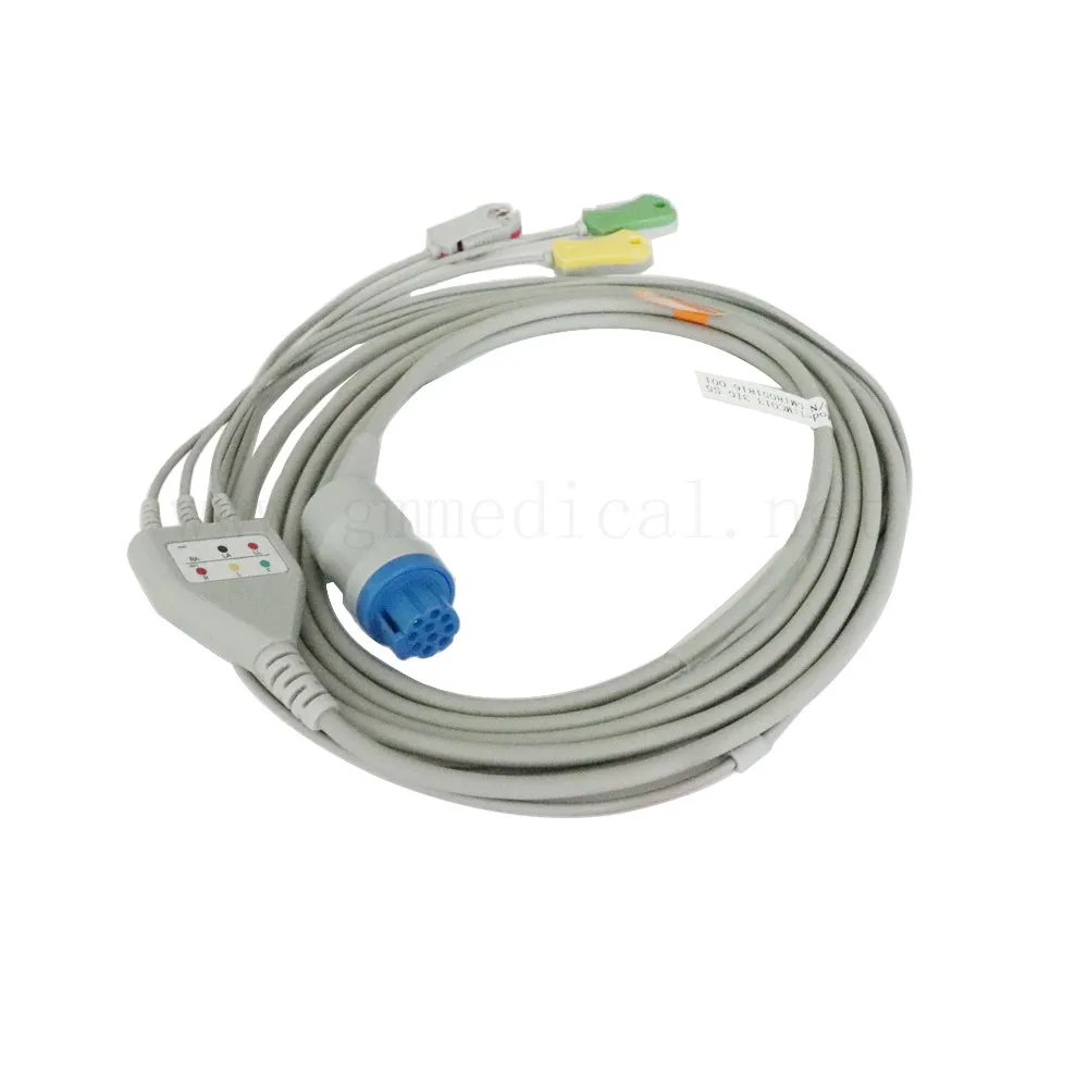 Цельный ЭКГ-кабель с leadwire 3-проводной IEC захват 10-контактный разъем сопротивление