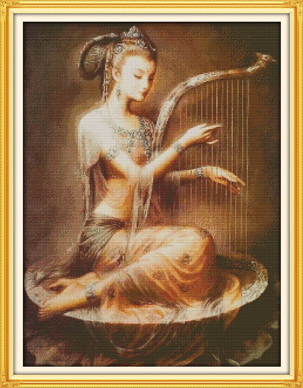 

Lotus sound of Dunhuang cross stitch kit people 18ct 14ct 11ct count print canvas stitches embroidery DIY handmade needlework