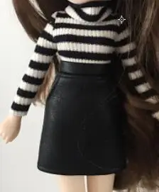 black 1set Новая модная одежда Blyth Doll полосатая рубашка+ кожаная юбка для платья Blyth комплект для ob24 azone s blyth аксессуары для кукол - Цвет: black 1set