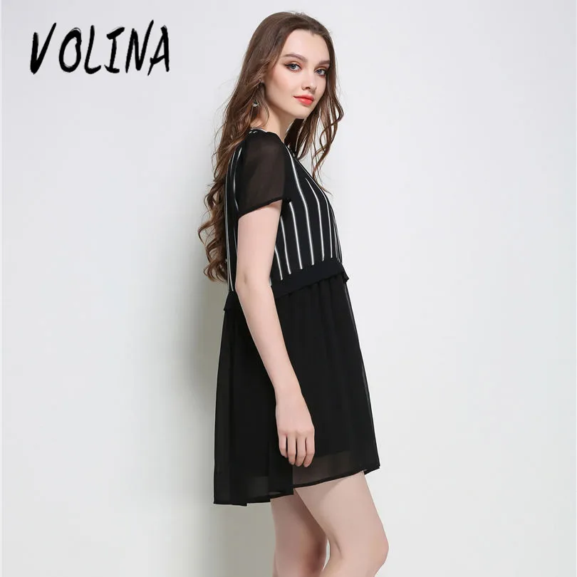 VOLINA 2017 шифон Dress Для Женщин большого размера Вскользь dress полоса vestidos О Образным