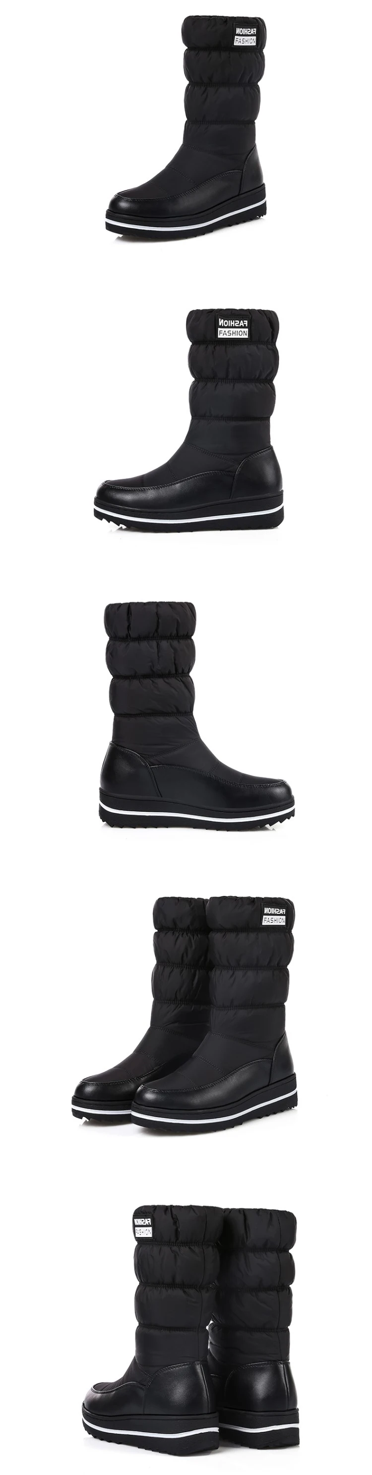 BeckyWalk/до середины икры Женские снегоступы сапоги Водонепроницаемый зимние Botas Mujer на платформе теплая хлопчатобумажная обувь женская обувь, Большие размеры 35-44 WSH3024
