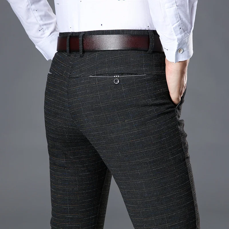 

ICPANS 2019 Men's Stretch Plaid Casual Pants Men's Four Seasons High Quality Business Trousers Men's Straight Trousers Pants