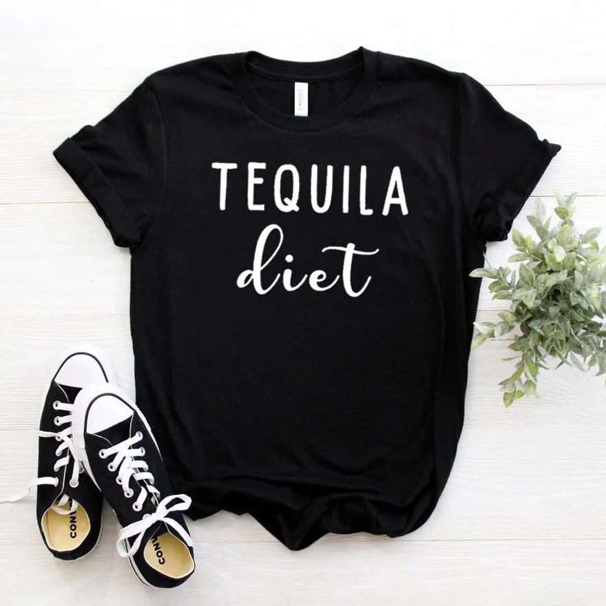 Черный Tequila диета Женская футболка смешные изделия из хлопка футболка для Леди Девушка Топ Футболка хипстер Прямая поставка NA-247 - Цвет: Черный