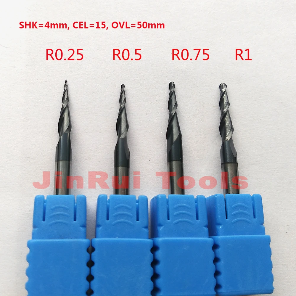 Концевые фрезы R0.25/R0.5/R0.75/R1 с хвостовиком 4 мм 2F HRC55 вольфрамовые сферические