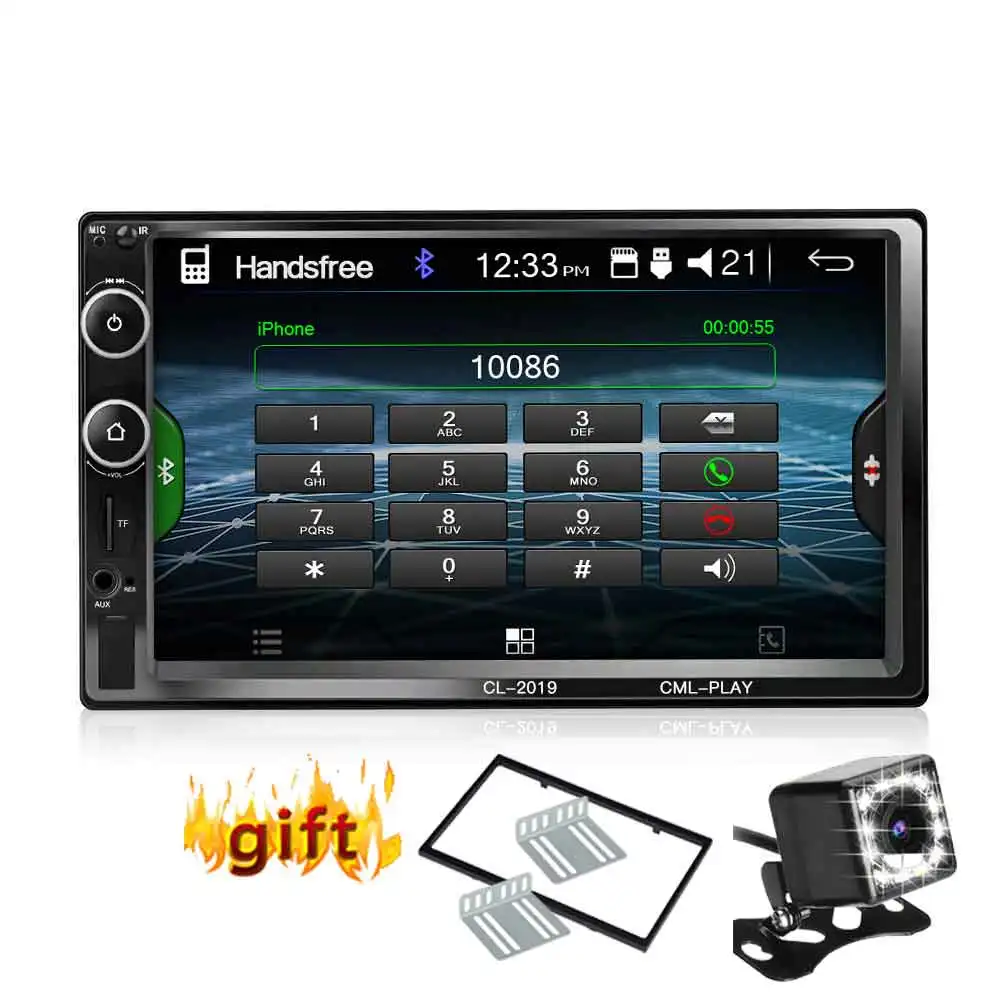 with 12 led 2 Din автомобильное радио Bluetooth Зеркало Ссылка Android 9 автомобильный мультимедийный плеер HD сенсорный Авторадио MP5 USB аудио стерео автомобильный монитор - Цвет: with 12 led