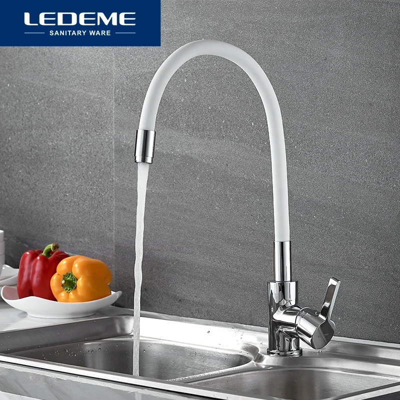 LEDEME Смеситель для кухни с силиконовым изливом латунь Цвет: хром+белый L4898 3|kitchen