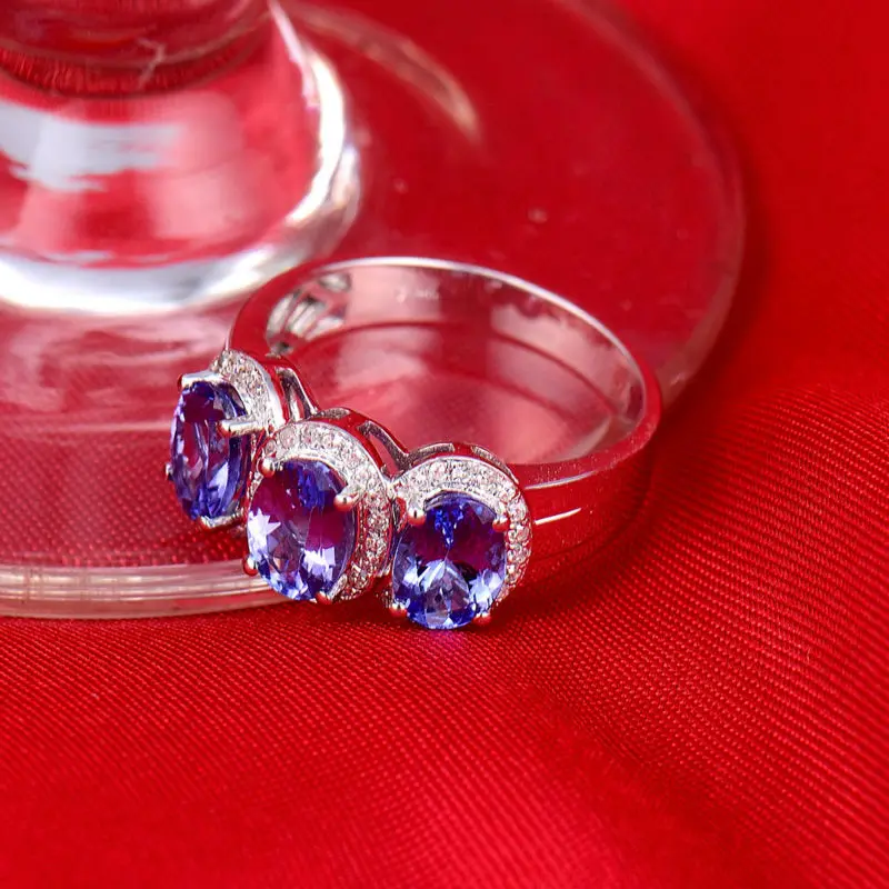 Циркониевое кольцо белое золото 3 камня в 14 КТ|natural tanzanite|tanzanite white goldgold natural |