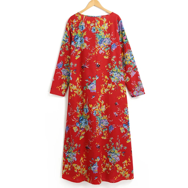 Для женщин ретро большого размера с длинными рукавом свободное цветочным
