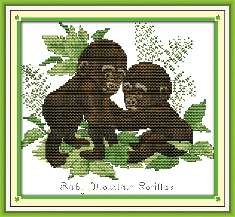 Набор для вышивки крестиком Babie Gorillas 14ct 11ct предварительно отпечатанная вышивка