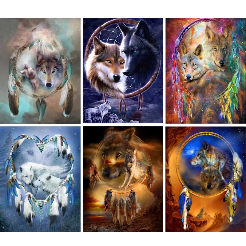 

Diamond Embroidery Wolf Dream catcher picture Mosaic Crystal 5D Cross Stitch Square Drill Diamond Painting DIY needlework