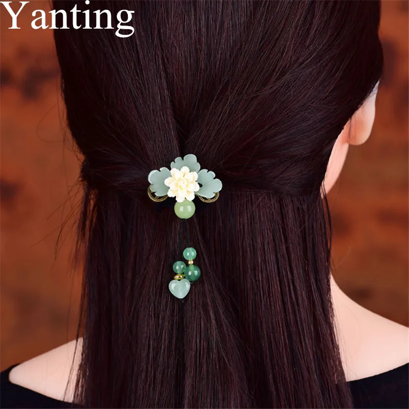 Yanting этнические эластичные украшения для волос для женщин и девочек глазированное стекло в виде листа милые полимерные Цветочные украшения для головы Женские аксессуары 0127