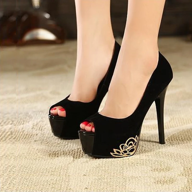Женщины стилет peep toe элегантный высокий каблук насосы сексуальная мода леди