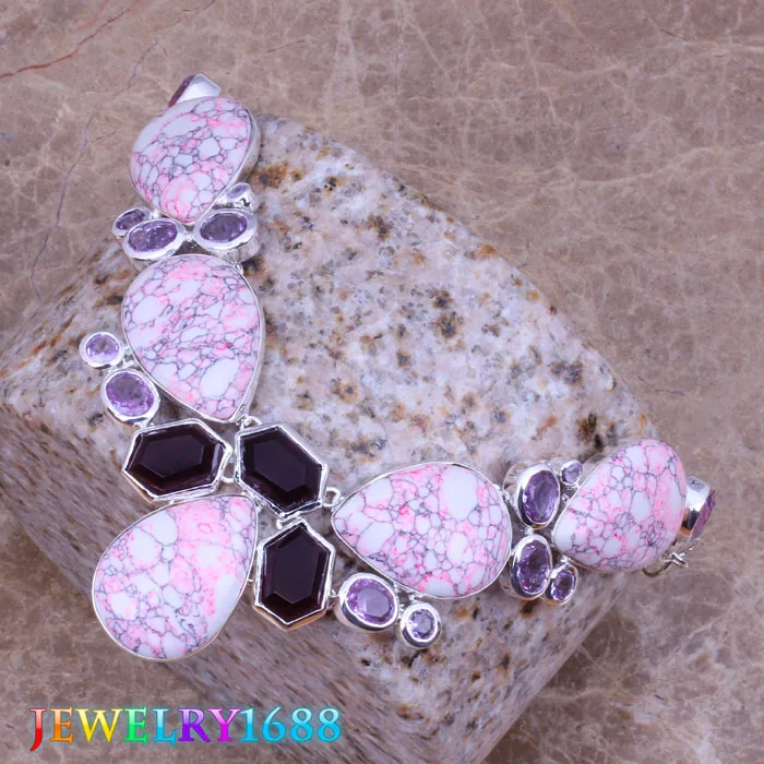Ожерелье из серебра натуральный камень фиолетовый пробы с розовым кубическим