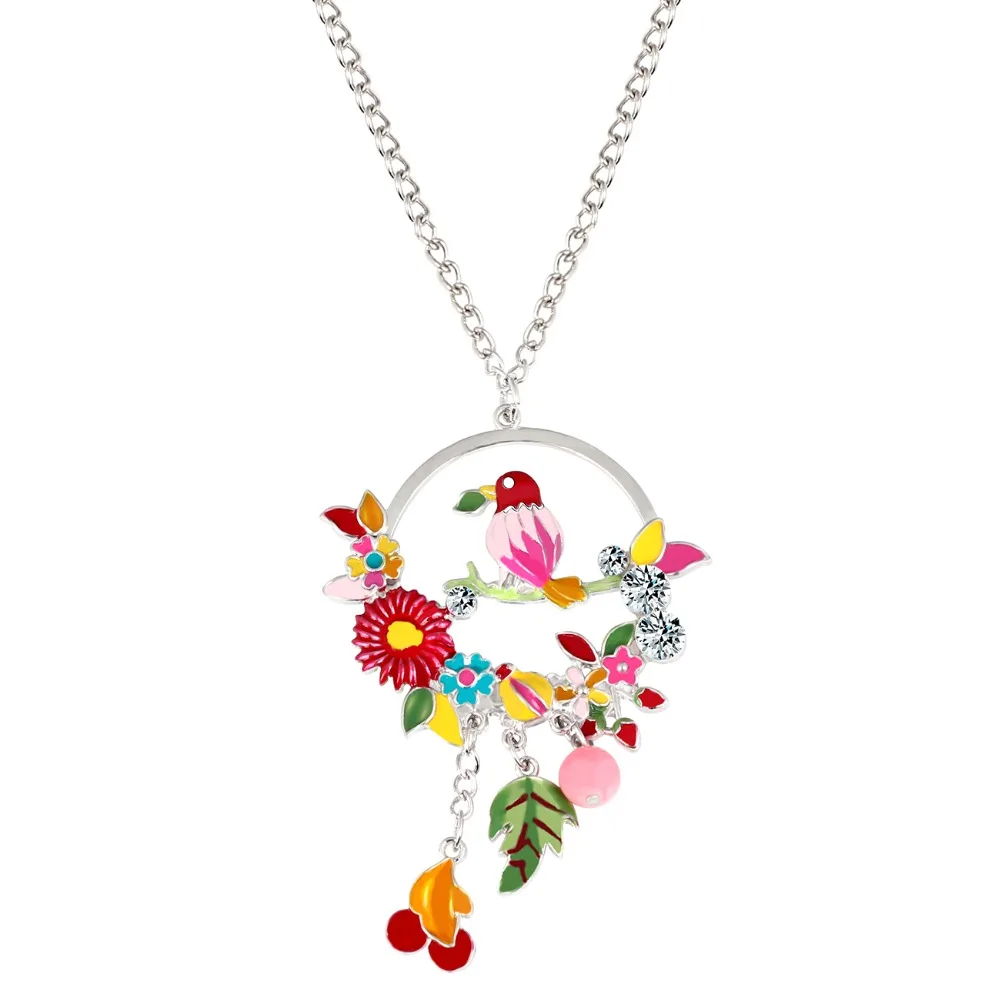 Ожерелье фрукты WEVENI эмалированный сплав стразы ветка птиц подвеска цветочные