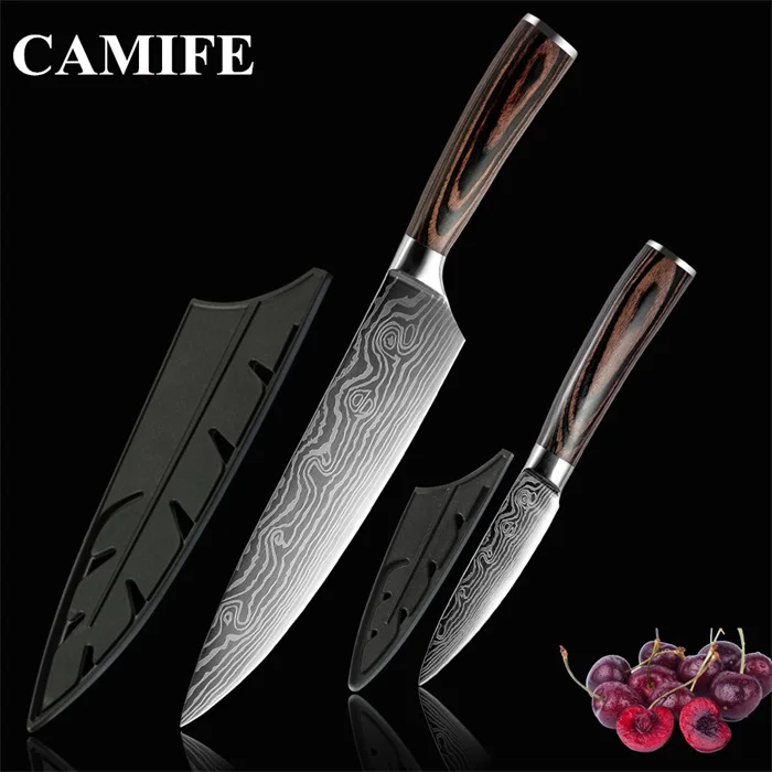 L.2 Pcs set Супер качество " дюймовые универсальные поварские Ножи Имитация дамасской стали вены Santoku кухонные ножи резьба Кливер нарезка Подарочный нож - Цвет: L.2 Pcs set