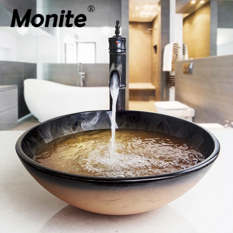 Черный Масляный смеситель Monite набор с водой круглые смесители слив для раковины