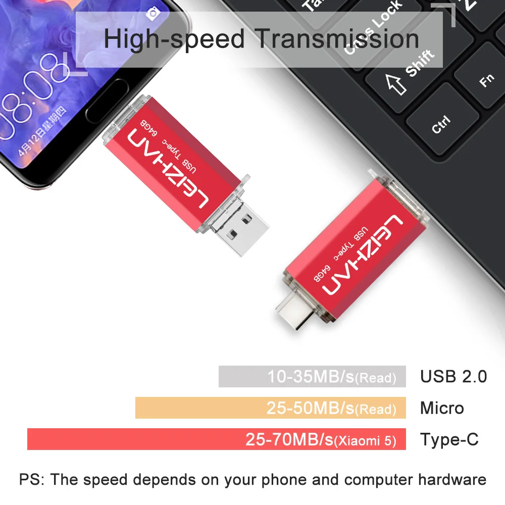 LEIZHAN OTG USB флэш-накопитель для телефона Android C фото-флешка Huawei Samsung Xiaomi 128 Гб 64 Type-C Micro