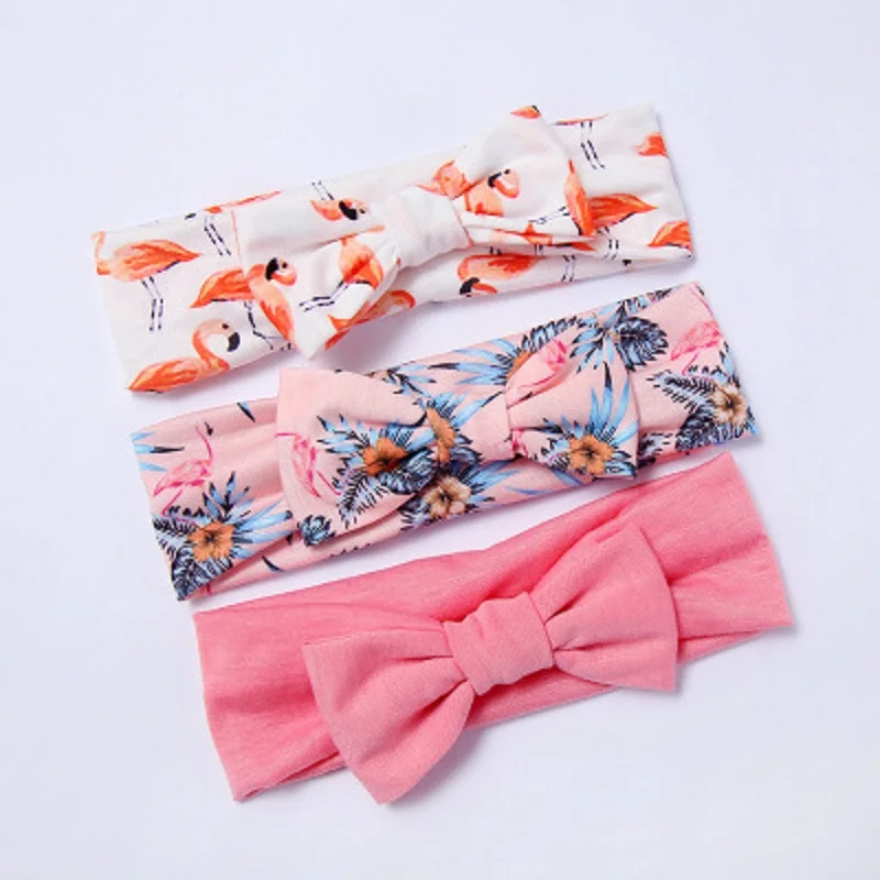 pink Flamingo 3 шт./компл. симпатичный комплект для новорожденной девочки, для детей, повязка на голову, повязка для малышей для девочек Детские луки детская чалма повязка на голову аксессуары ozdoby сделать wlosow Детские Haarband - Цвет: pink Flamingo