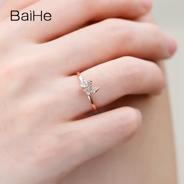 BAIHE Solid 14 K розовое золото всего 0.24ct сертифицированные H/SI натуральные Алмазы обручальные женские модные ювелирные изделия кольцо