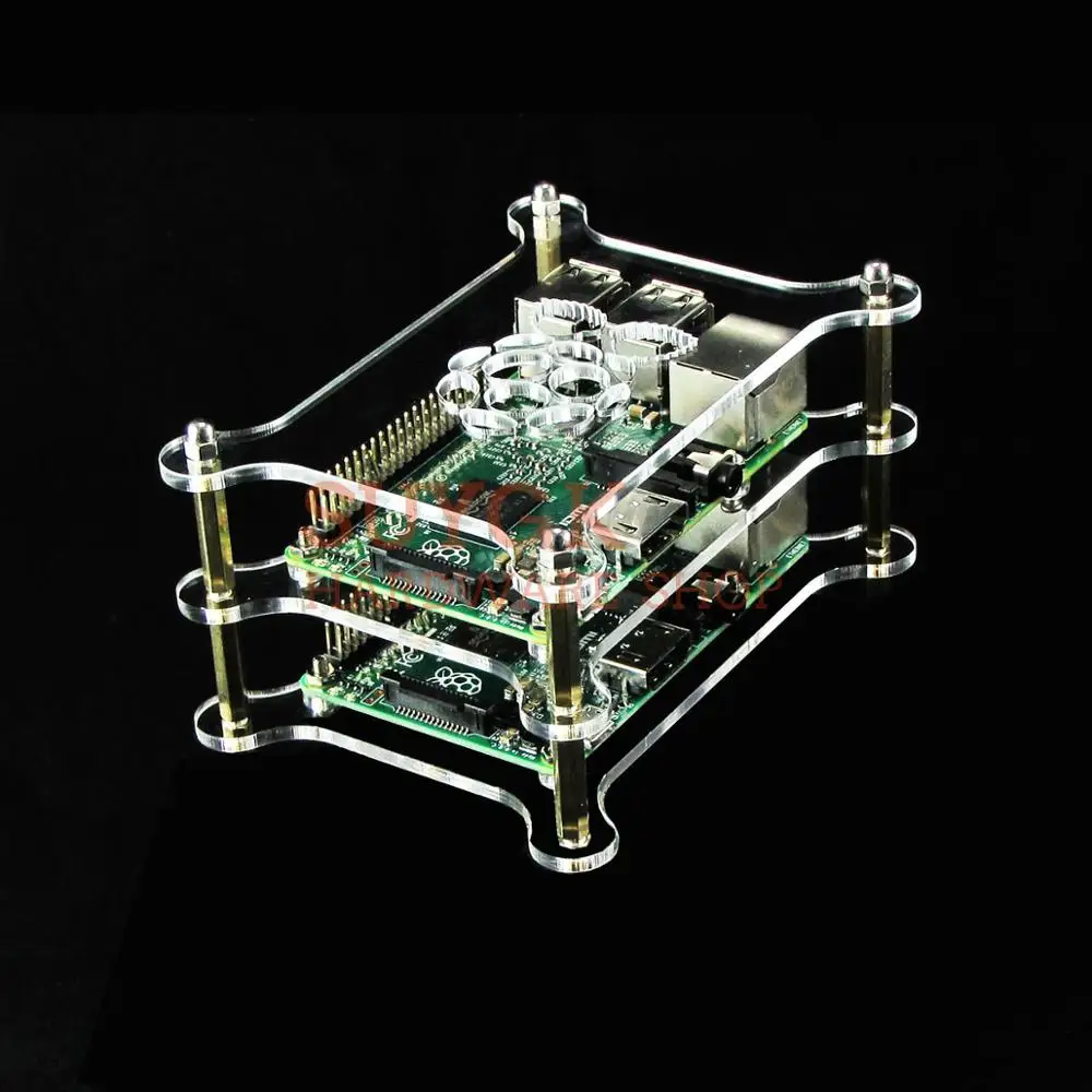 Двухслойный чехол Raspberry PI 3 model B + plus Прозрачный Акриловый Корпус Корпуса для 2 PI3