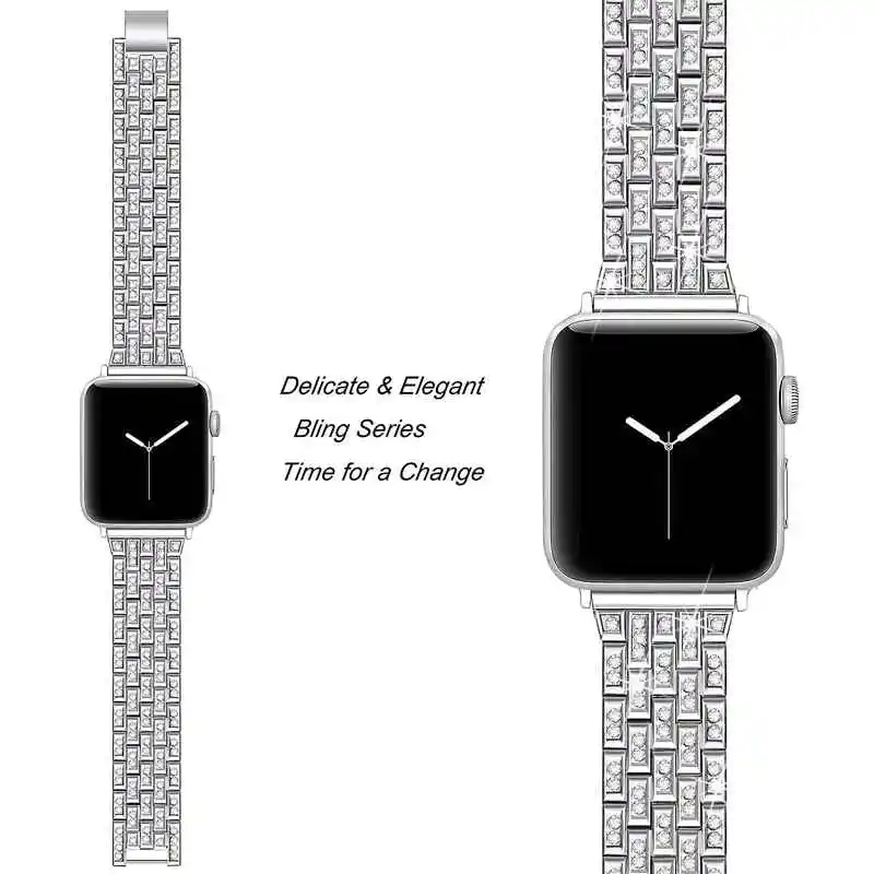 Silver Ремешок Joyozy из нержавеющей стали для Apple Watch, стразы, бриллиантовый ремешок, 38 мм, 42 мм, серия для Apple Watch, 40 мм, 44 мм, серия - Цвет ремешка: Silver